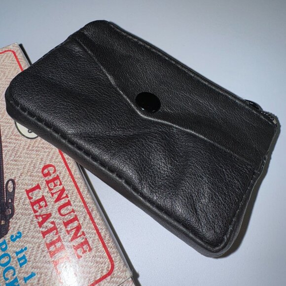New Vintage Genuine Black Leather 3 in 1 Coins, Bills and Keys Holder with Box - Picture 3 of 8